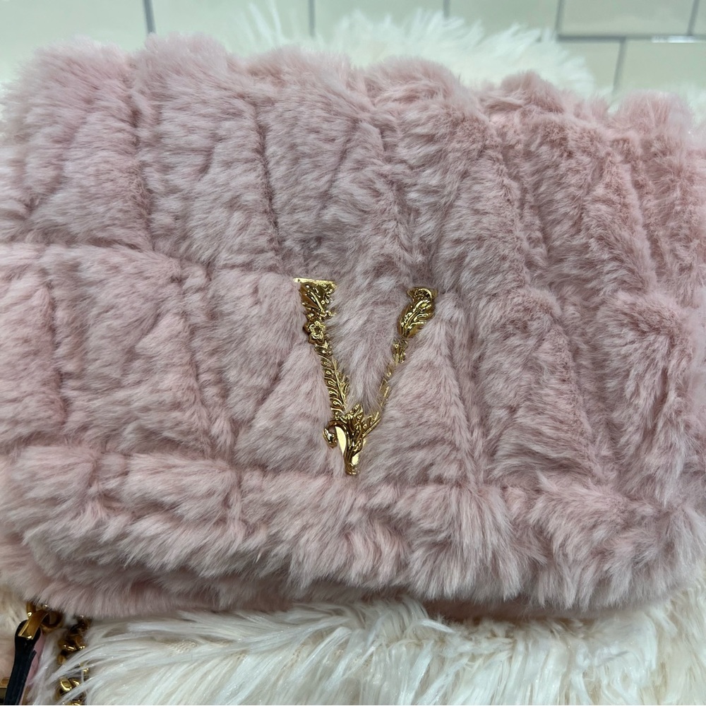 Versace Pink Virtus Faux Fur Crossbody Bag - Picture 2 of 12